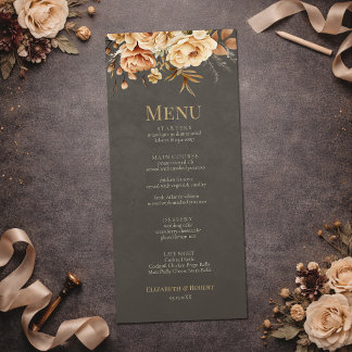 Elegant Taupe Floral Wedding Menu