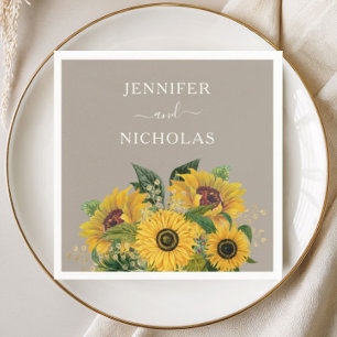 Elegant Taupe Floral Wedding Napkin