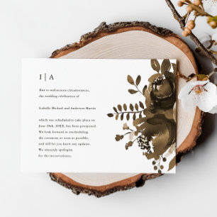 Elegant Taupe Floral Wedding Postponement Announcement