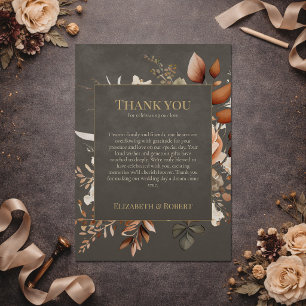 Elegant Taupe Floral Wedding Thank You Card