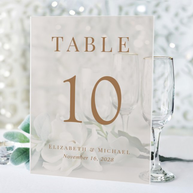 Elegant Taupe Gold Wedding Table Number Acrylic Sign (Creator Uploaded)