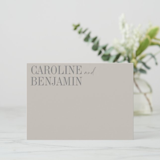 Elegant Taupe Grey Custom Name Wedding Stationery Card (Standing Front)