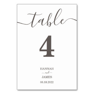 Elegant Taupe Grey Typography Calligraphy Wedding Table Number