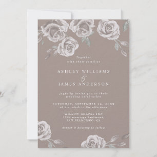 Elegant Taupe Mauve Watercolor Rose Invitation
