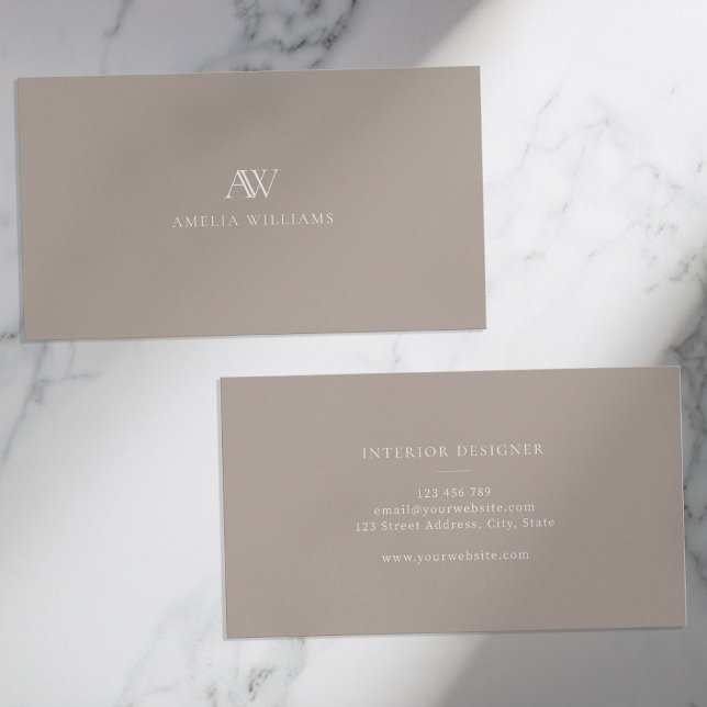 Elegant Taupe Minimalist Professional Monogram Business Card (Creator Uploaded)