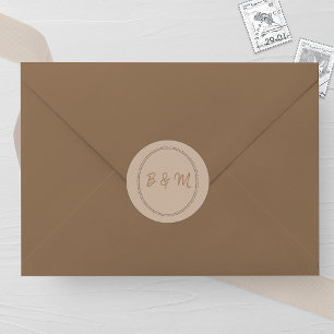 Elegant Taupe Monogram Wedding Classic Round Sticker