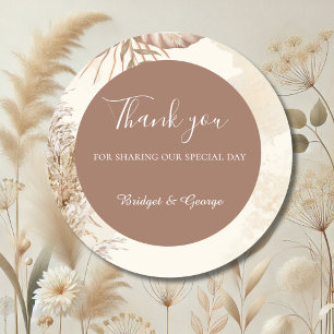 elegant taupe Neutral Pampas Grass Classic Round Sticker