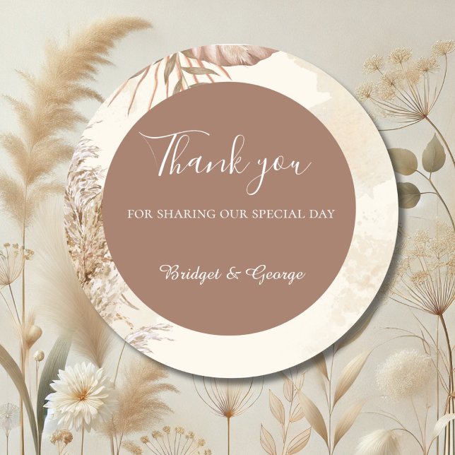 elegant taupe Neutral Pampas Grass Classic Round Sticker (Creator Uploaded)