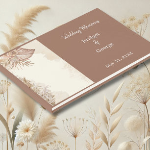 elegant taupe neutral pampas grass wedding  guest book