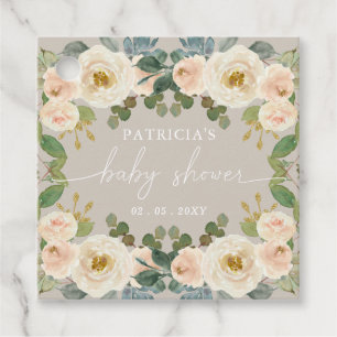 Elegant Taupe Peach Floral Baby Shower Favour Tags