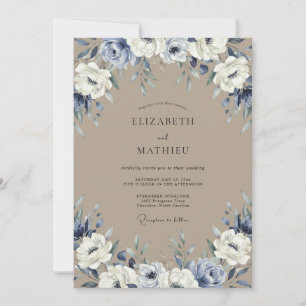 Elegant Taupe Periwinkle Painted Wedding Invitation