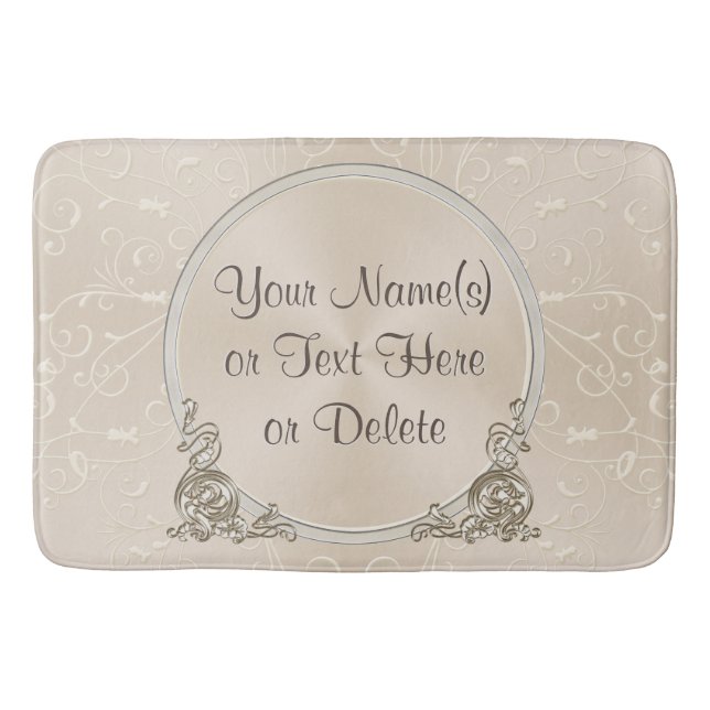 Elegant Taupe Personalised Bath Mat with YOUR TEXT (Front)