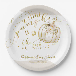 Elegant Taupe Pumpkin Fall Baby Shower Paper Plate