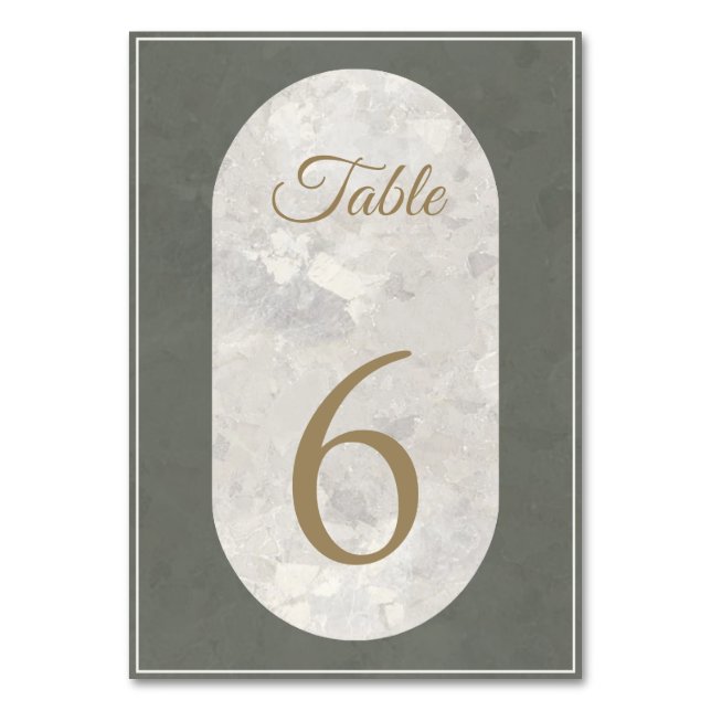 Elegant Taupe Stone Marble Green Wedding Table Number (Front)