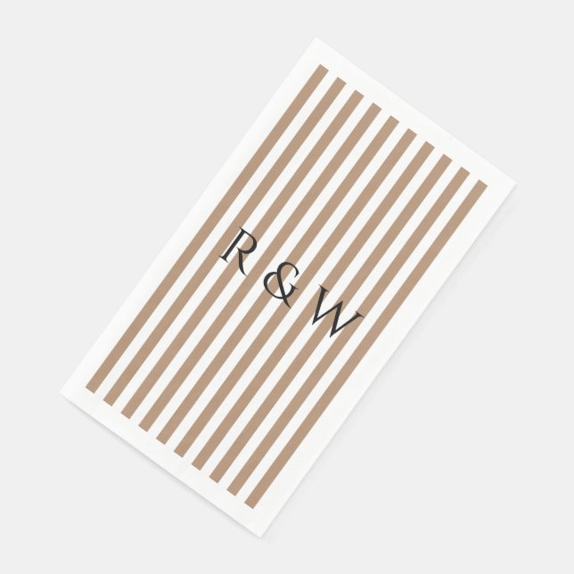 Elegant Taupe Stripes Summer Striped Wedding Napkin (Corner)
