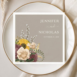 Elegant Taupe Sunflowers Wedding Napkin