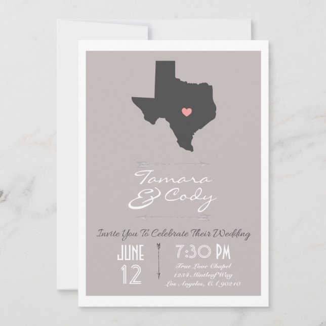 Elegant Taupe Texas State Wedding Invitation (Front)