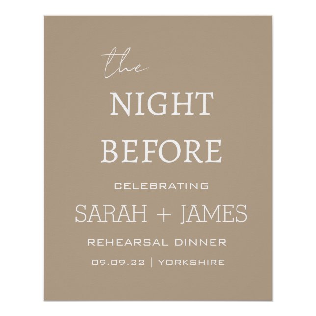 Elegant Taupe the Night Before Rehearsal Dinner Poster (Front)