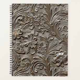 Elegant taupe tooled leather planner
