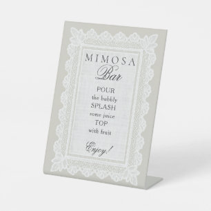Elegant Taupe Vintage Lace Mimosa Bar Party Pedestal Sign