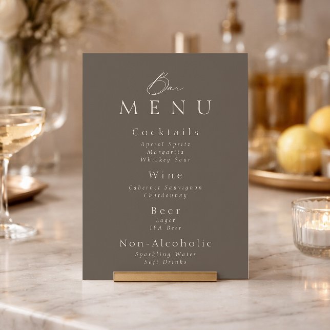 Elegant Taupe Wedding Bar Menu Sign  Invitation (Creator Uploaded)