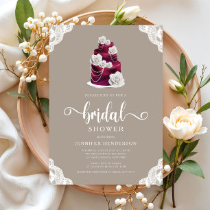 Elegant Taupe Wedding Cake Bridal Shower Invitation