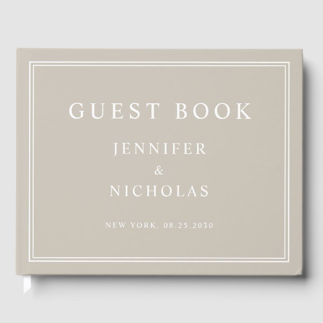 Elegant Taupe Wedding Guest Book (Front)