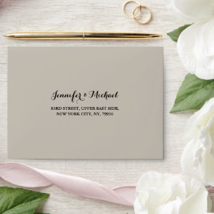 Elegant Taupe Wedding Party RSVP Return Address Envelope