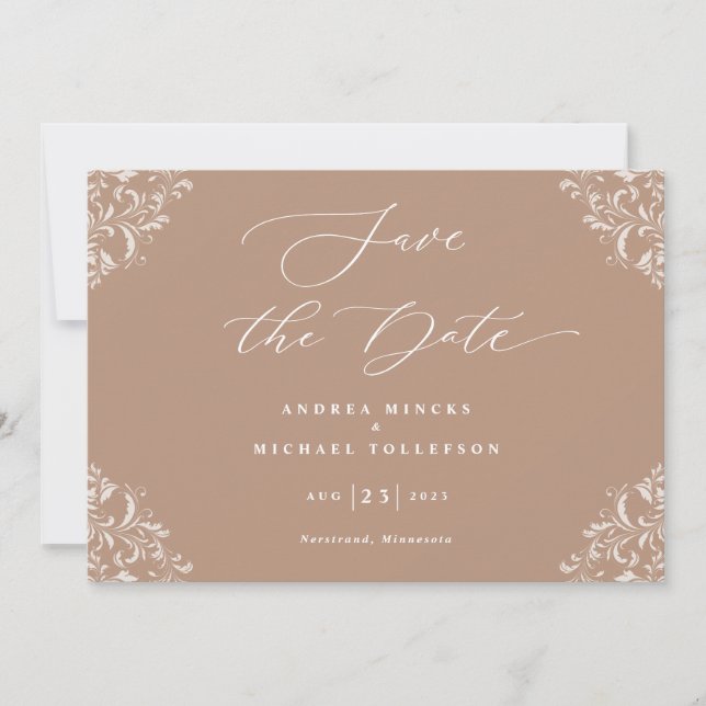 Elegant Taupe Wedding Save the Date Cards (Front)