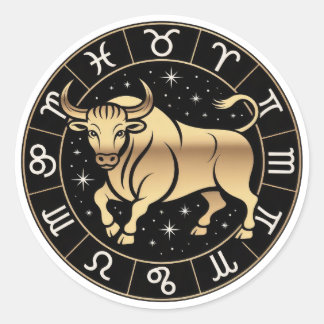 Elegant Taurus Zodiac Constellation Gold Black Classic Round Sticker
