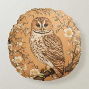 Elegant Tawny Owl William Morris Inspired Round Cushion