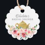 Elegant Tea Bridal Shower Favour Gift Tag<br><div class="desc">Elegant tea party bridal shower gift tag featuring pink watercolor peony flowers & a gold teapot. Visit our shop to view our elegant tea shower collection!</div>