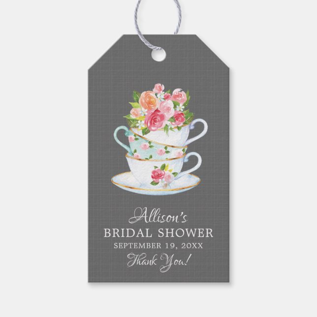 Elegant Tea Bridal Shower Favour Gift Tag (Front)