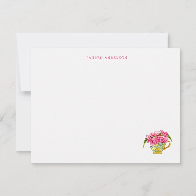 Elegant Tea cup with pink roses flat Thank you (Front)