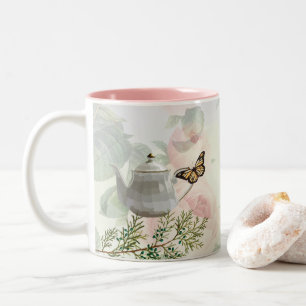 Elegant Tea Lover Watercolor Botanical Two-Tone Coffee Mug