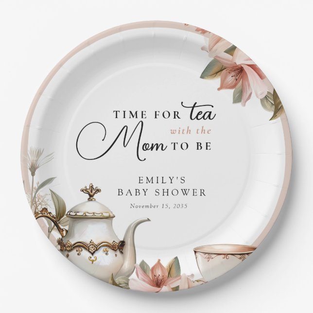 Elegant Tea Party Baby Shower Paper Plate (Front)