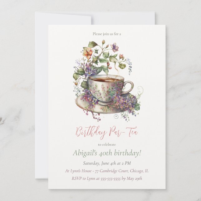 Elegant Tea Party Birthday Invitation (Front)