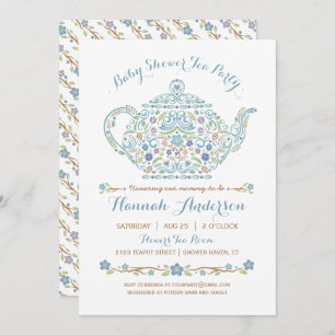 Elegant Tea Party Boy Baby Shower • Teapot Invitation