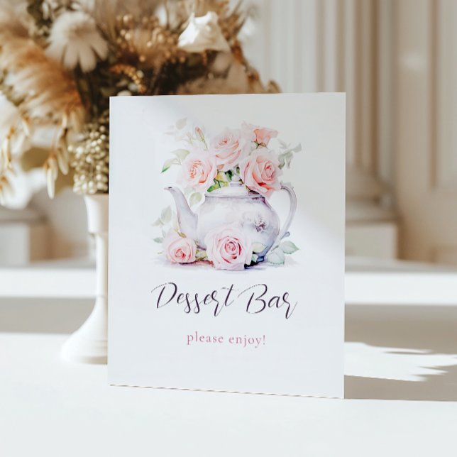 Elegant Tea Party Bridal Shower Dessert Bar Pedestal Sign (Creator Uploaded)