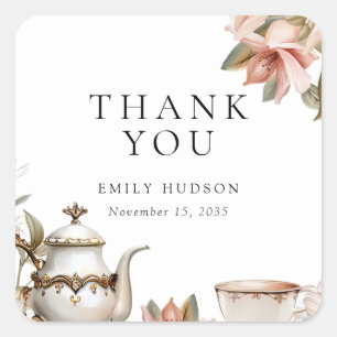 Elegant Tea Party Bridal Shower Square Sticker