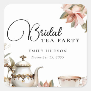Elegant Tea Party Bridal Shower Square Sticker