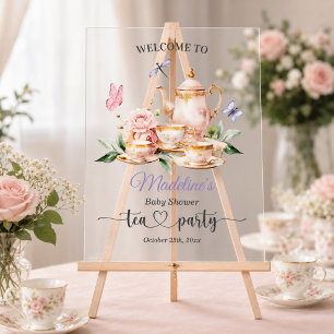 Elegant Tea Party Butterflies Baby Shower Acrylic Sign