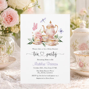 Elegant Tea Party Butterflies Baby Shower Invitation