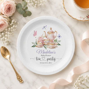 Elegant Tea Party Butterflies Baby Shower Paper Plate