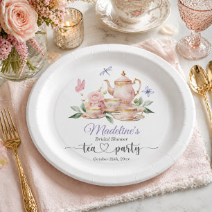 Elegant Tea Party Butterflies Bridal Shower  Paper Plate