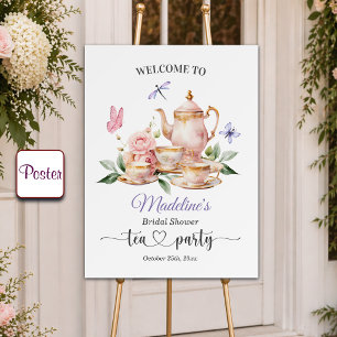 Elegant Tea Party Butterflies Bridal Shower Poster