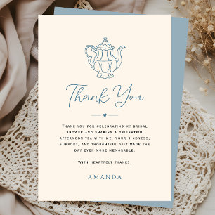 Elegant Tea Party Dusty Blue Teapot Bridal Shower Thank You Card