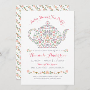 Elegant Tea Party Girl Baby Shower • Teapot Invitation