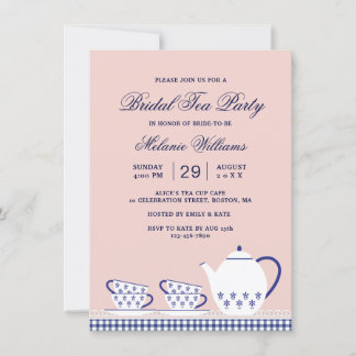 Elegant Tea Party Pink Bridal Shower Invitation