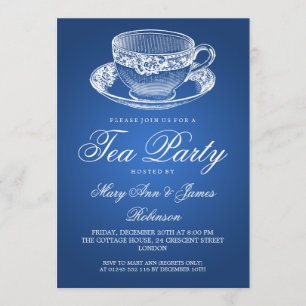 Elegant Tea Party Vintage Tea Cup Blue Invitation